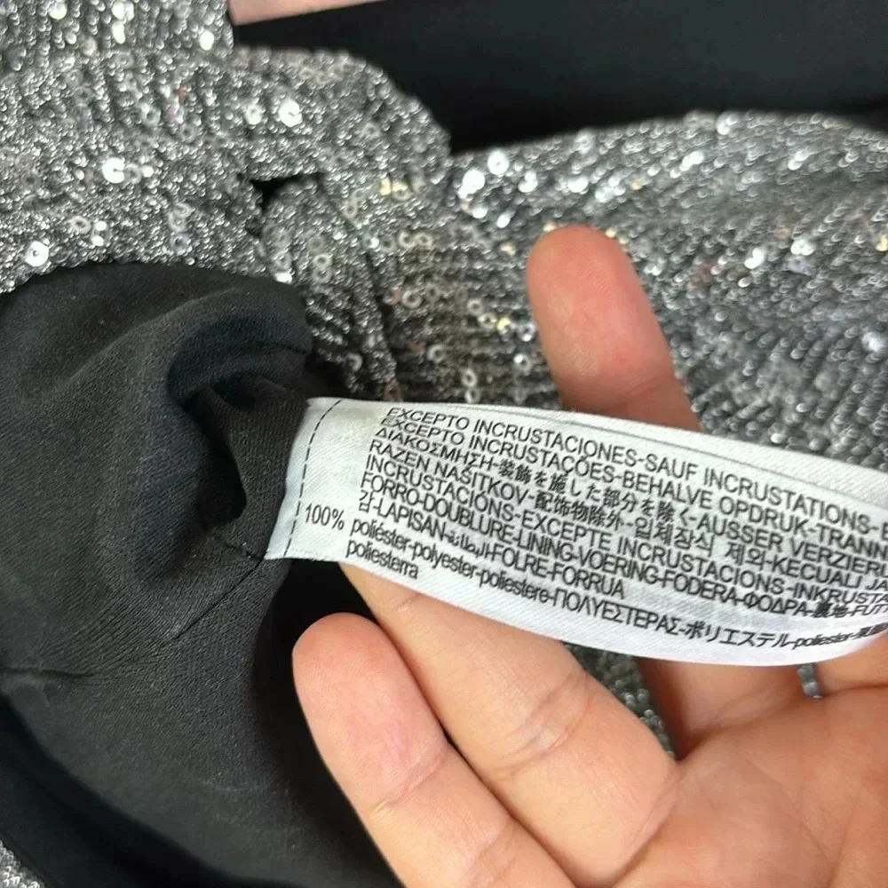 Zara Silver Sequin Knotted Long Sleeve Crop Top size XS Side Zipper